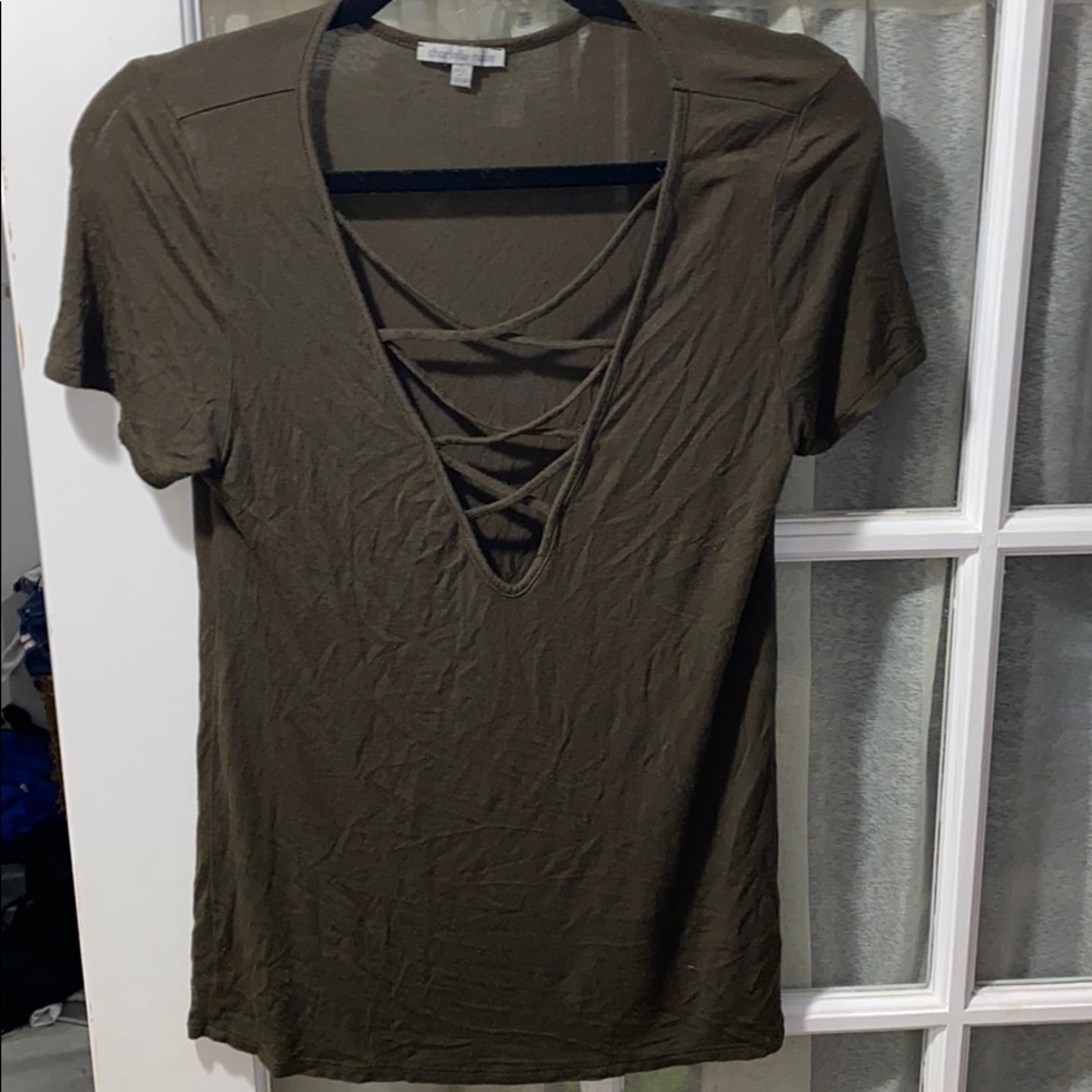 Lace Up Dark Green Short Sleeve